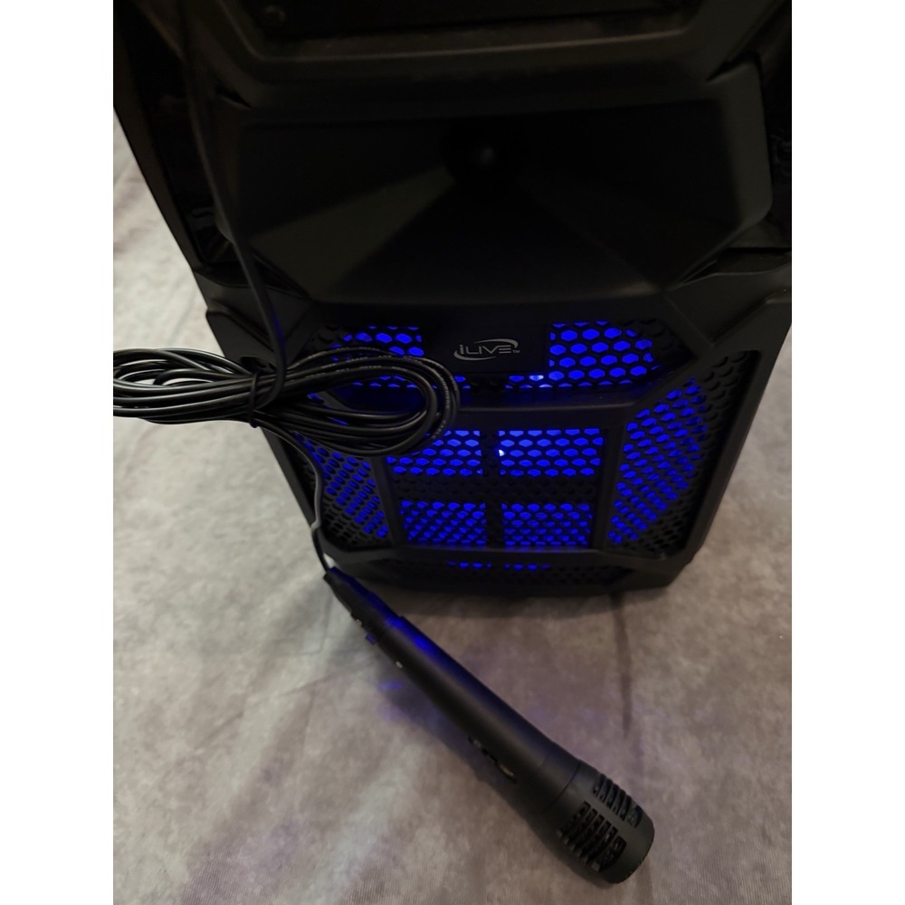iLive Portable PA Speaker Black w/ Wired Microphone USB AUX 6.35mm